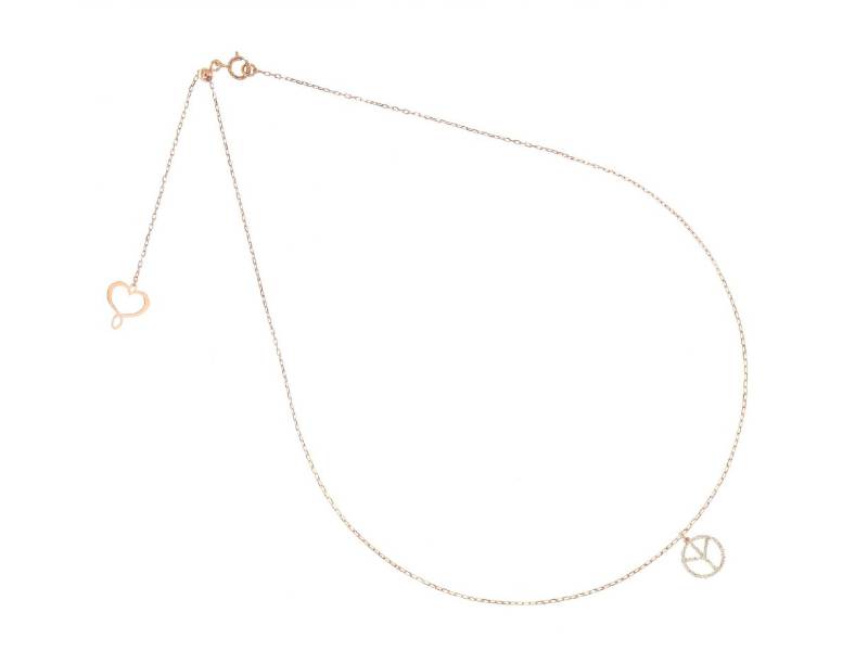 AURUM NECKLACE IN 18 KARAT ROSE GOLD WITH PENDANT PEACE SYMBOL AND WHITE DIAMOND DUST MAMAN ET SOPHIE GHPOW4PB